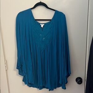 Cato Teal Blouse with Embroidered Detail